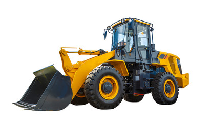 Obraz na płótnie Canvas Grader and Excavator Construction Equipment with clipping path isolated on white background