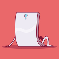Phone seated on the floor vector illustration. Advertising, technology, mobile design concept