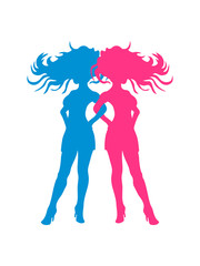 schwestern 2 frauen freundinnen freunde team paar party crew sexy frau haare im wind sturm weiblich schön cool kleid high heels girl mädchen pose silhouette clipart design körper umriss liebe hübsch