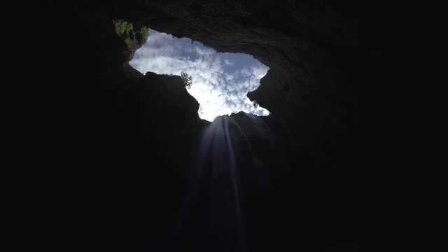 Looking toward the sky from inside Gljufrabui cave waterfall Iceland.mov