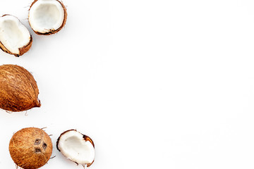 natural coconut to make organic cosmetics on white background top view space for text