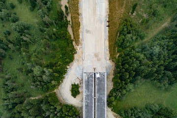 Drone aerial view on road and viaduct in construction.