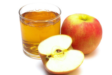 Apple juice and fruit isolated on white