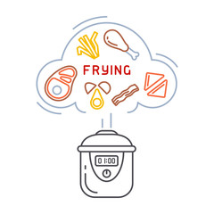 Vector concept of frying in a slow cooker