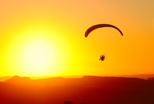 Flaying to Sunset on Paramotor  - In Brazilian sky.
