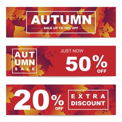 Set of three nature banners with colorful autumn leaves