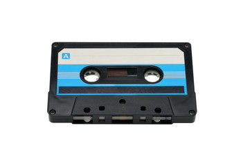 Compact audio tapes for magnetic recording on a white background.Compact cassette