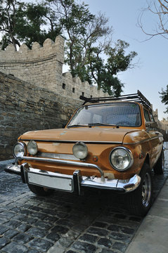 Old car on the street "Old Town" of Baku