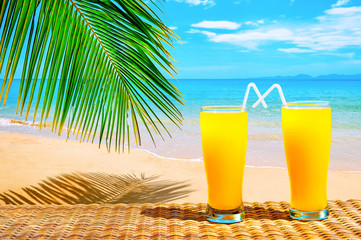 Beautiful beach. View of nice tropical beach with palms around. Holiday and vacation concept.  Tropical beach.