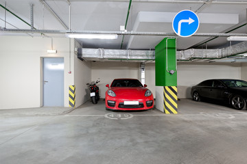 Place in the underground car park with car and bike