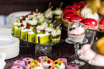 Candies table. Candy bar on the wedding.