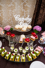 Candies table. Candy bar on the wedding.