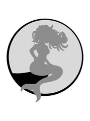 mond klippe nacht silhouette meerjungfrau sitzend sexy frau weiblich girl schöne hübsche haare mädchen fisch flosse silhouette schwimmen meer wasser clipart design cool