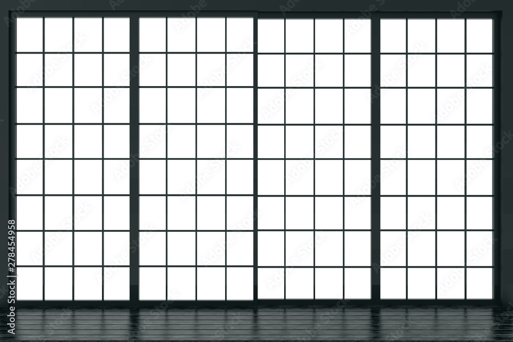 Wall mural 3d rendering. modern japanese style sliding paper door wall background.