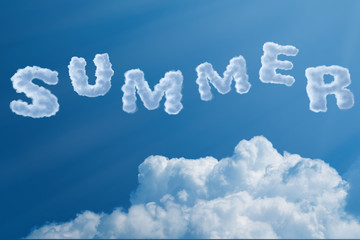 Naklejka na ściany i meble Summer. Cloud text in the blue sky.