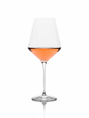 Glass of amber wine isolated white background.