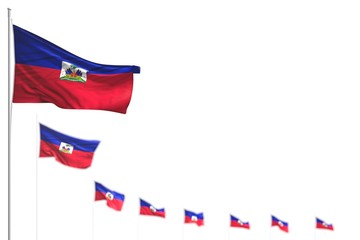 beautiful Haiti isolated flags placed diagonal, picture with selective focus and space for your text - any celebration flag 3d illustration..