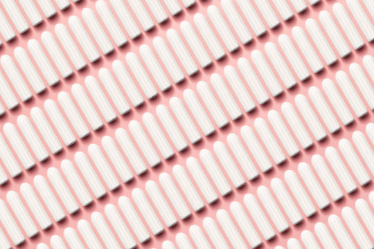 Unpacked tampons rectangle on a soft pink background. Modern female intimate gynecological hygiene. Eco zero waste concept. Copy space place for text. Flat lay