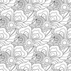 Monochrome Seamless Pattern with Floral Motifs