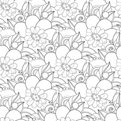 Obraz premium Monochrome Seamless Pattern with Floral Motifs