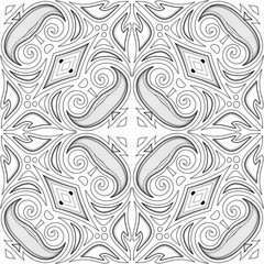Monochrome Seamless Pattern with Floral Ethnic Motifs