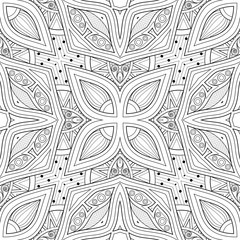 Monochrome Seamless Pattern with Floral Ethnic Motifs