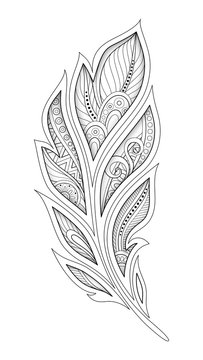Monochrome Decorative Feather in Paisley Garden Style