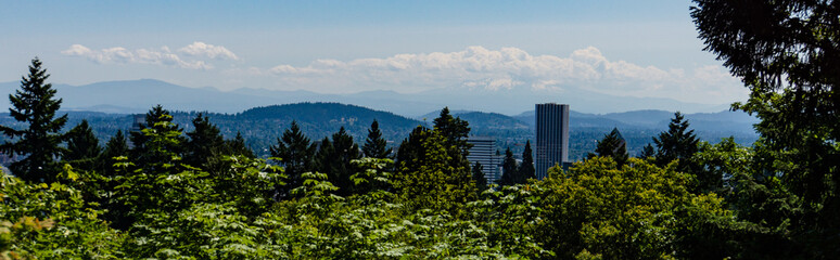 view of Portland and Mount Hood hiding in the clouds 