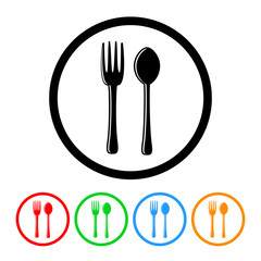 Fork and spoon icon vector silverware illustration food design element with four color variations