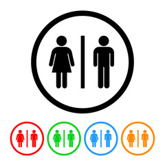 Male and female figure symbols icon vector restroom sign man and woman ymbol illustration design element with four color variations
