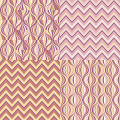 Set of four seamless colorful pink geometric patterns