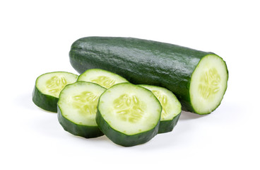 cut green cucumber isolated on white background. full depth of field
