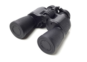 Black binoculars on white background