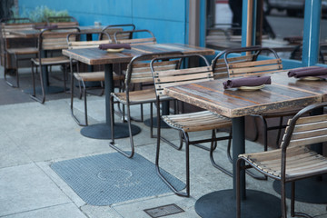Empty Restaurant Tables. Outdoor Seating
