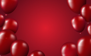 Red air balloons realistic on red gradient backdrop card layout