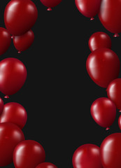 Scarlet balloons on black background template vertical poster