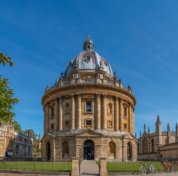 The Bodleian Library in Oxford on a bright sunny day. Panorama, place for text.