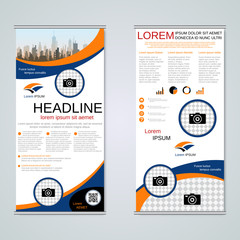 Modern roll-up business banners, two-sided flyer vector design template