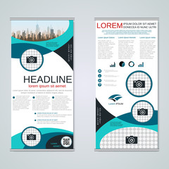 Modern roll-up business banners, two-sided flyer vector design template