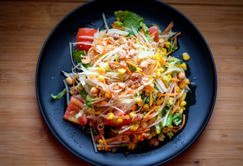 Papaya salad. traditional thai food is healthy nutrition dish.fully vegetable herb and low carb diet.