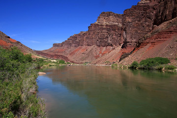 Fototapeta na wymiar Placid stretch of the Colorado River just above Hance Rapids in Grand Canyon National Park, Arizona.