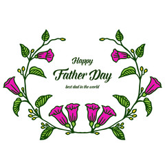 Card design for happy father day, leaves and bright purple flower. Vector