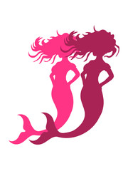 2 freunde schwestern team paar liebe freundinnen meerjungfrau frau sexy weiblich girl schöne hübsche haare mädchen fisch flosse silhouette schwimmen meer wasser clipart design cool