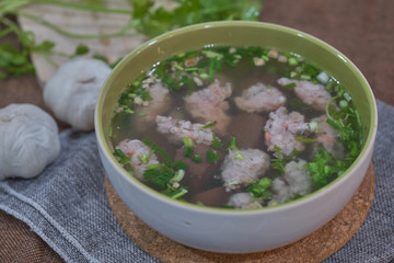 Thai Style Clear Soup with Congealed pork blood