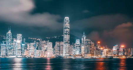 Nightscape and Skyline of Urban Architecture in Hong Kong..