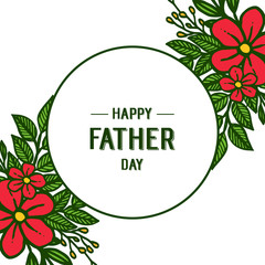 Happy father day, art red flower, isolated on white background. Vector