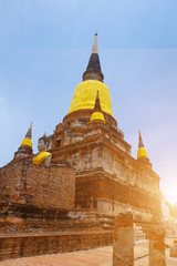 Naklejka premium ancient buddhist temple in ayutthaya thailand