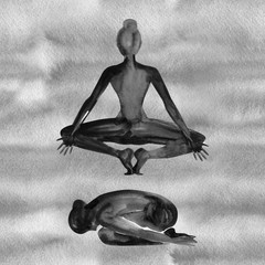 Watercolor yoga pose. Asana. Healthy lifestyle and relaxation.