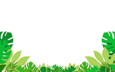 Tropical leaves lay out in simple style for frame in white background. Flat design vector illustration.