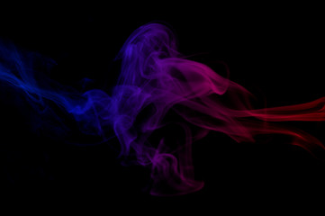 abstract red against blue gradient color smoke in the air on black background